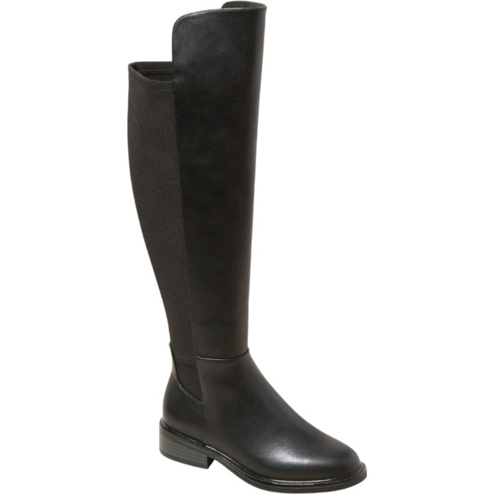 A New Day Black Faux Leather Knee High Boots Memory Foam Side Zip Women 6.5 NEW
